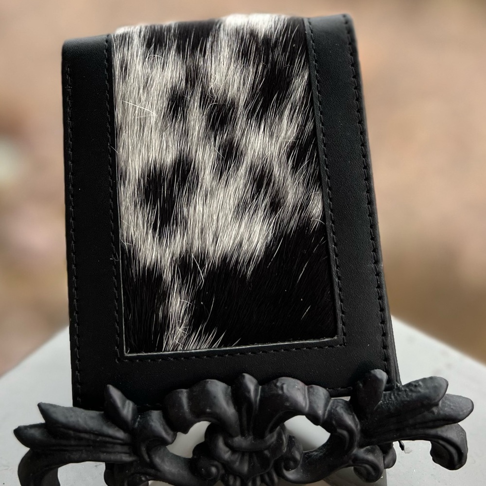 🎁Genuine leather & cowhide hide-on Men's Wallet gift cowboy western New Black